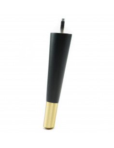 Wooden furniture leg with brass tip, black, slanted, H180 KM2311