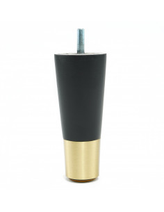 Wooden furniture leg with brass tip, black, straight, H120 KM2341