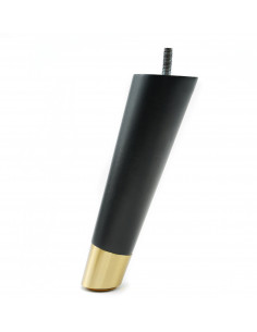 Wooden furniture leg with brass end, black, slanted, H180 KM2371