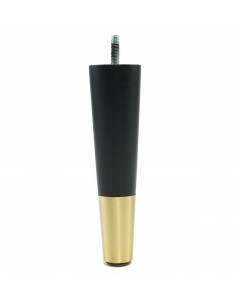 Wooden furniture leg with brass tip, black, straight, H180 KM2381