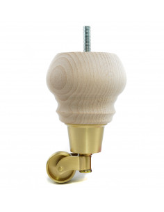 Wooden furniture leg with brass wheel, raw, snowman, H130 KM2450