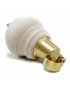 Noga meblowa drewniana z kółkiem mosiężnym, surowa, bałwanek, H130 KM2450 2