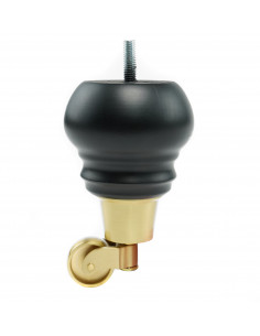 Wooden furniture leg with brass wheel, black, snowman, H130 KM2451