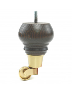 Noga meblowa drewniana z kółkiem mosiężnym, ciemny brąz, bałwanek, H130 KM2452