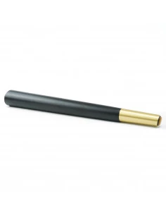 Wooden furniture leg with brass tip, black, slanted, H420 KM2331 2