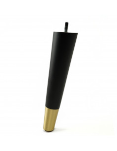 Wooden furniture leg with brass end, black, slanted, H240 KM2411