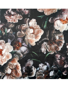 Fabric No.110 WONDER VELVET ( Pink 3D FLOWERS ON BLACK BACKGROUND )
