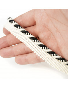 Decorative cord matte with piping 6 mm ecru-black KM13623 2