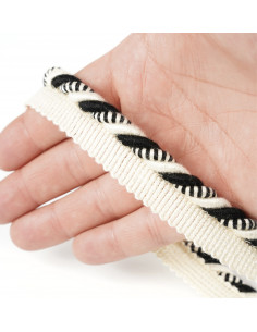 Decorative cord matte with piping 8 mm ecru-black KM13823 2