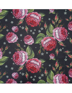 Tkanina RÓŻE 04 SOFT VELVET ( różowe róże na czarnym tle )