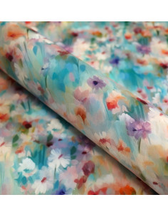 Tkanina KWIATY AKWARELA 01 WONDER VELVET (DROBNE KWIATY NA TURKUSOWYM TLE ) 2