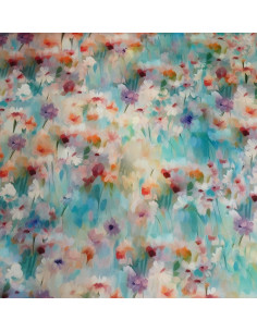 Tkanina KWIATY AKWARELA 01 WONDER VELVET (DROBNE KWIATY NA TURKUSOWYM TLE )