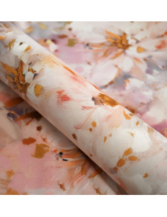 Tkanina KWIATY AKWARELA 02 WONDER VELVET (DUŻE KWIATY NA RÓŻOWO-ZŁOTYM TLE ) 2