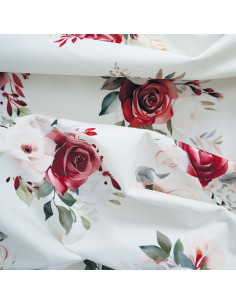Tkanina RÓŻE 09 SOFT VELVET (MAŁE BUKIETY CZERWONO-KREMOWE)