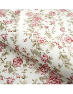 Tkanina RÓŻE 07 LONA (MAŁE RÓŻE NA BIAŁYM TLE)